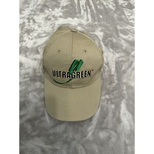 Ultra Green Fishing Hat Ball Cap ONE SIZE Strap Back Beige Embroidered‎ EUC